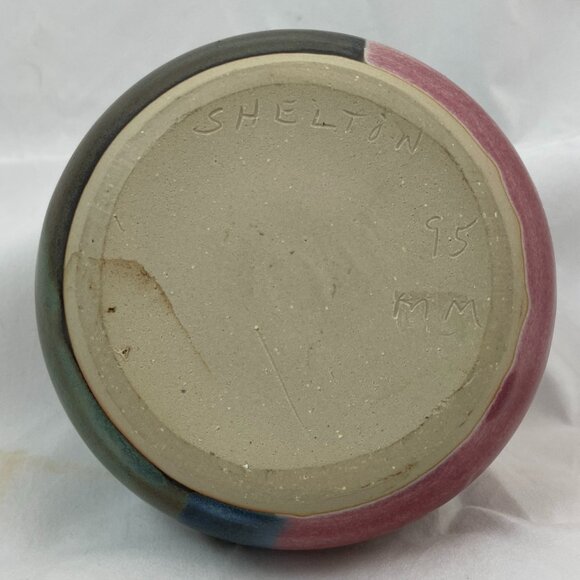 Vintage 1995 Shelton Art Pottery Candlestick, Studio Signed MM, 3” Taper Holder - Picture 6 of 7